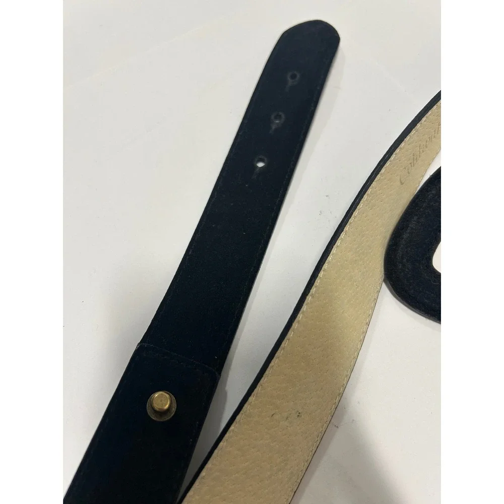 Coldwater Creek Black Suede Leather Belt Triangle Buckle Large Modernist Womens